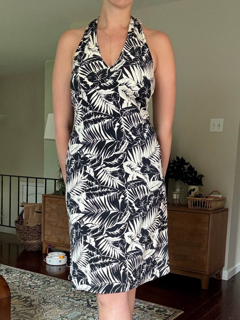 BCBGMaxAzria Black and White Leaf-Print Dress